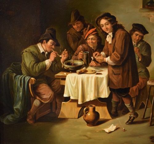 XIXe siècle - Fumeurs dans la taverne - Ecole flamande du XIXe siècle